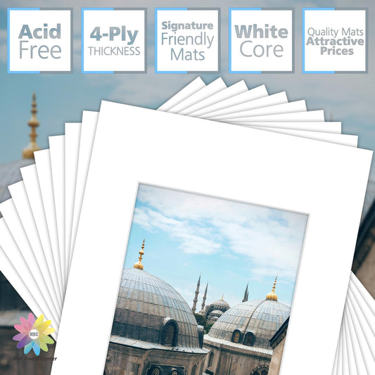 MBC Mat Board Center, 10 Pack 12x16 for 8x10 White Picture Mats Frame Mattes, Bevel Cut, Acid Free, 4-ply Thickness