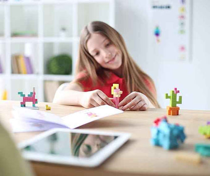 PIXIO Tropic - Tiny Magnetic Blocks Building Toy in The Pixel Art Style with Free App - 5/16" Plastic Cubes with 6 Magnets Inside - Open Ended Toy - Creativity Toy for Ages 6+ - 60pcs