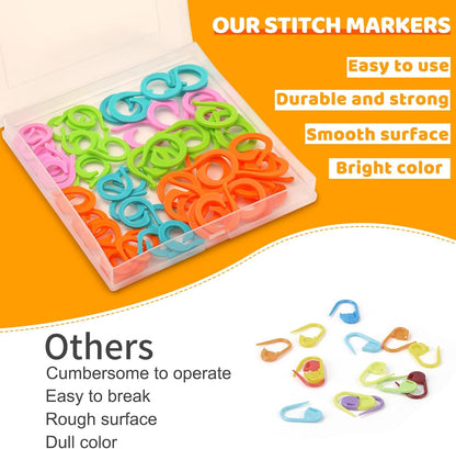 Yizzvb 50 Pcs Stitch Markers, Colorful Crochet Stitch Markers with Large-Eye Blunt Needles, Crochet Marker Ring for Knitting Crocheting DIY Craft Project with Storage Box