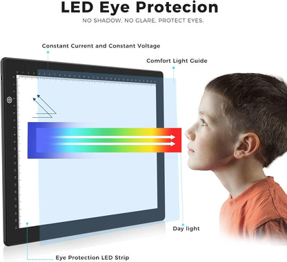 HIUKCOLED A4 Light Tracing Box with 4 Pcs Clips, Stepless Adjustable Brightness Ultra-Thin Light Pad, USB Powered LED Light Board for Drawing,Diamond Painting,Sketching,Animation,X-Ray,Sand Painting