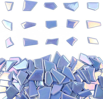 Youway Style Iridescent Glass Mosaic Tiles for Crafs Bulk,200g Sky Blue Broken Stained Glass Pieces for Crafts DIY Mosaic Art Decor,Garden Mosaic Supplies