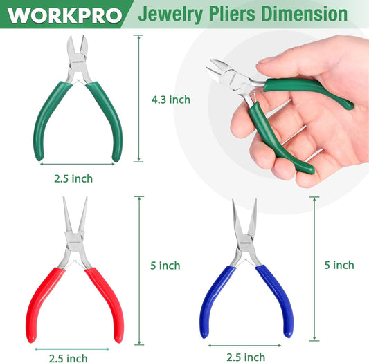 WORKPRO Jewelry Pliers Set, 3 Pack Jewelry Making Tool Kit- Needle Nose Plier/Chain Nose Plier, Round Nose Plier and Wire Cutter for Charm Bracelet, Jewelry Repair, DIY Crafts, Jewelry Making Supplies - Crafty Corner