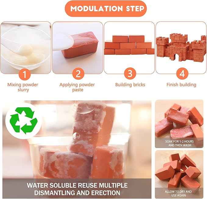 Knight Bricklayer Brick and Mortar Construction Set, Clay Mini Bricks & Cinder Blocks, DIY Mini House Kit, STEM Building Toy, Kids Brick Mortar Set, Reusable Blocks, Ages 8+, Birthday Gift