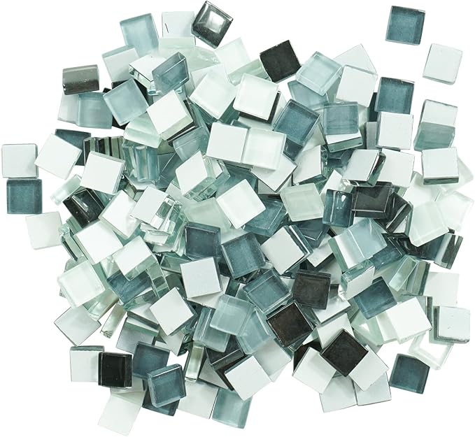 Square Glass Mosaic Tiles for Adults Crafts Supplies,200g Iridescent Glass Pieces Bulk for Home Kitchen Bathroom Decoration DIY Art Projects