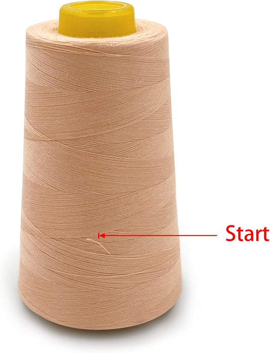 Tortoise 4 Cones of 3000 Yards Each Spool Thread for All Purpose, Serger, Overlock, Quilting, Sewing Machine - 100% Polyester - Peach Beige