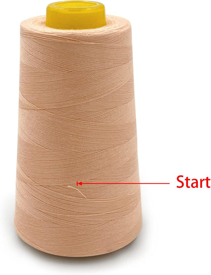 Tortoise 4 Cones of 3000 Yards Each Spool Thread for All Purpose, Serger, Overlock, Quilting, Sewing Machine - 100% Polyester - Peach Beige