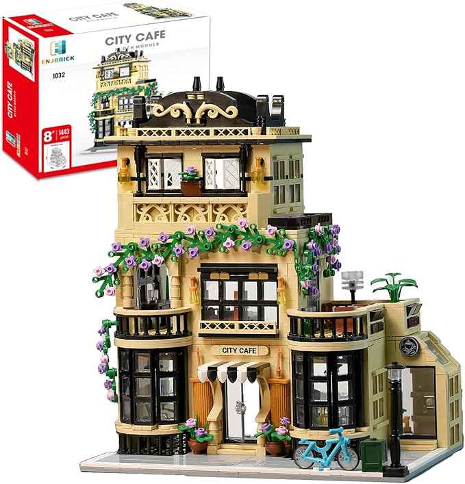 ENJBRICK Flowers City Coffee Shop Building Set for Adutls,Architecture Building House Kit for Boys and Girls 8-14 Years 1443 pcs