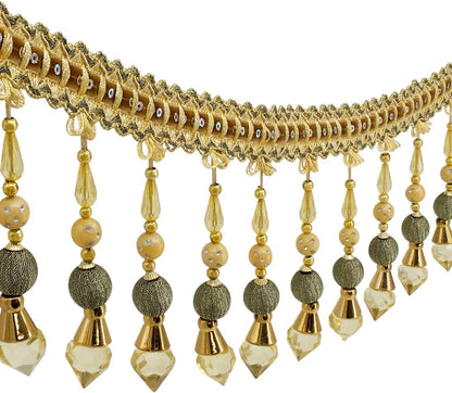 3yards Beading Fringe Trimming Long Beads Tassel Curtain Trim Ribbon Trim for Cover Edge Decorative (Gold) - Crafty Corner
