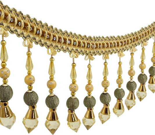 3yards Beading Fringe Trimming Long Beads Tassel Curtain Trim Ribbon Trim for Cover Edge Decorative (Gold) - Crafty Corner