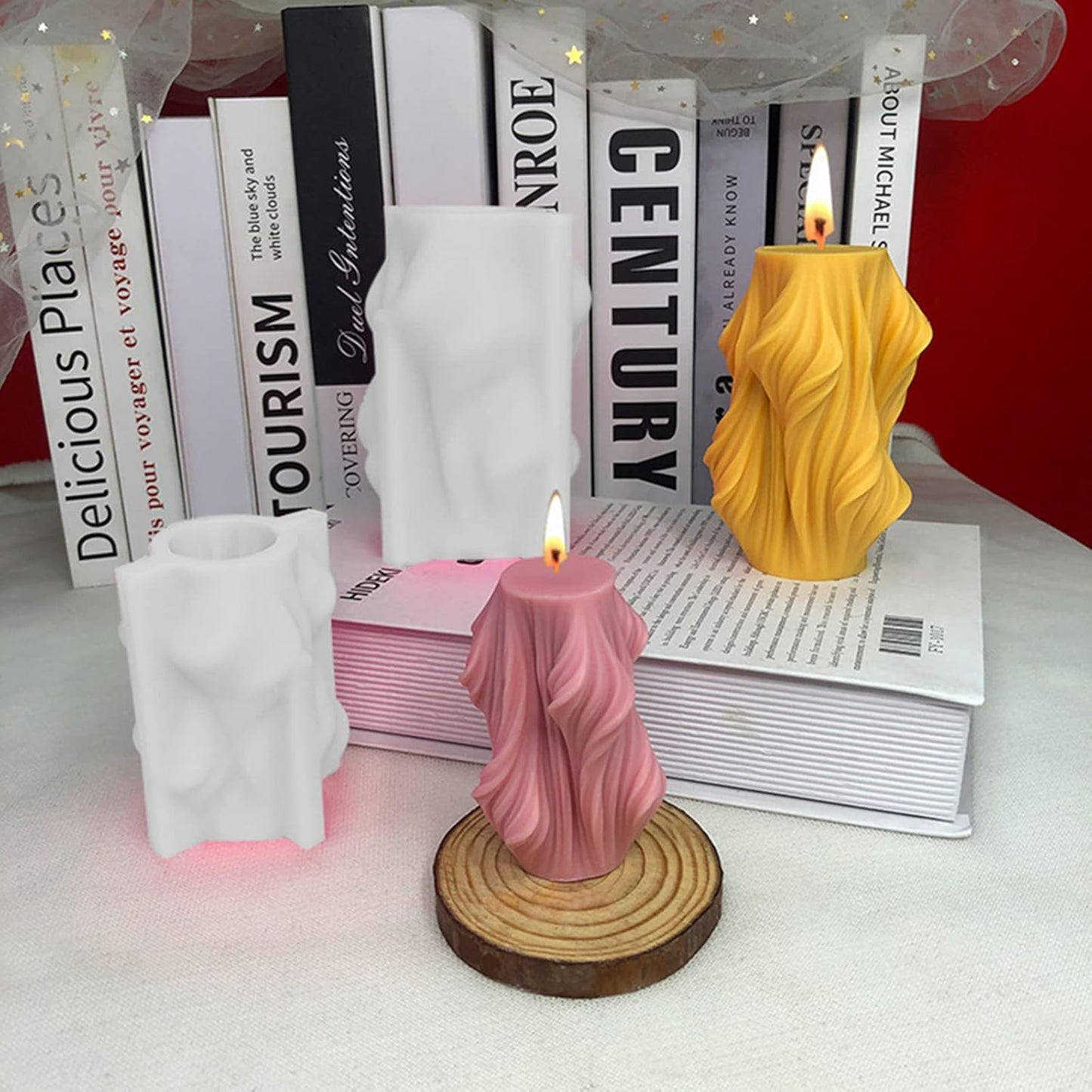 Carved Wavy Candle Mold Geometric Irregular Silicone Candle Soap Mold Fondant Chocolate Candy Cake Mould Plaster Clay Mold for Abstract Art Home Decor Tool