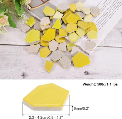 uxcell 500g/1.1LB Irregular Ceramics Mosaic Tiles, 2.3-4.2 cm Bulk Stained Ceramic Mosaic Pieces Stones Mosaic Kits for DIY Art Craft Projects Home Decor, Mixed Yellow