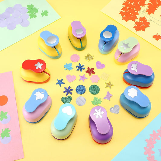 Harloon 10 Pcs Craft Hole Punch Shapes 1 Inch Paper Punch Hole Mix Shapes Cutters for Paper Crafting Scrapbooking Kids Teacher Office Supplies(Classic) - Crafty Corner