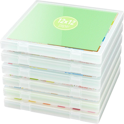 iBune 6 Pack 12x12 Paper Organizer, Scrapbook Paper Storage, Plastic Craft Organizers Storage, Art Supply Photo Sticker Storage Case, Inner Size 12.2 x 12.2 x 0.85 in