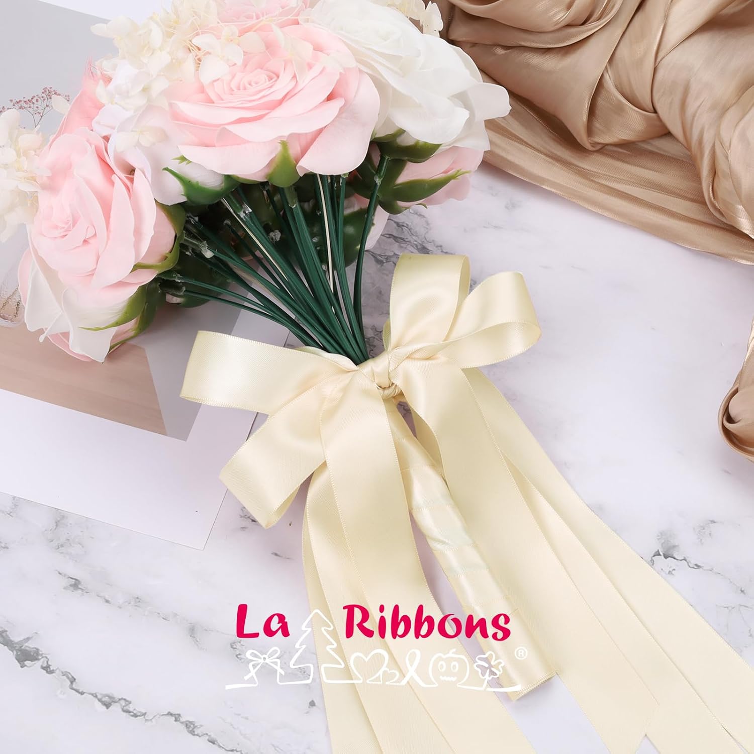 LaRibbons 1 Inch 50 Yard Double Faced Satin Ribbon,Nude Beige Satin Craft Fabric Ribbon for Gift Wrapping Floral Bouquets Wedding Party Decoration - Crafty Corner