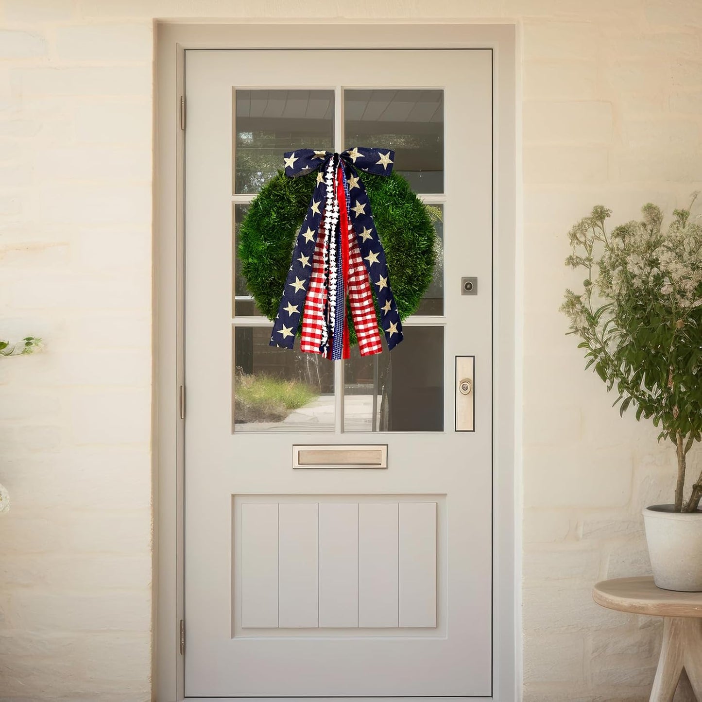 Large Patriotic Star Ribbon Bow for Wreath, Red White Buffalo Plaid Fabric Ribbons Set Assorted Lace Ribbon 4th of July Clip-On Wreath Sash Ribbons Bundle for Patriotic Indoor Outdoor Decor - Crafty Corner
