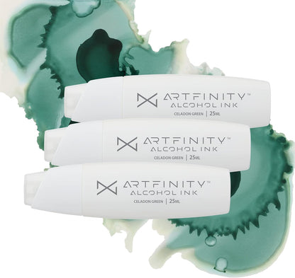 Alcohol Inks 3 Pack - Vibrant, Professional, Dye-Based Alcohol Inks for Artfinity Alcohol Markers, Artists, Drawing, & More! - Celadon Green BG6-4
