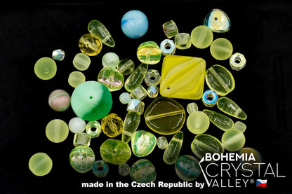 0.88oz (25g) Glow-Under-Blacklight Crystal Glass Bead Mix, Different Size & Color Uranium Czech Vintage Glass Bead Mix