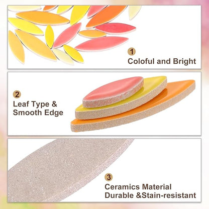 uxcell Ceramic Mosaic Tile, About 200g Teardrop Leaf Tile Mosaic Block for Handicrafts Artwork, White/Red/Pink/Yellow