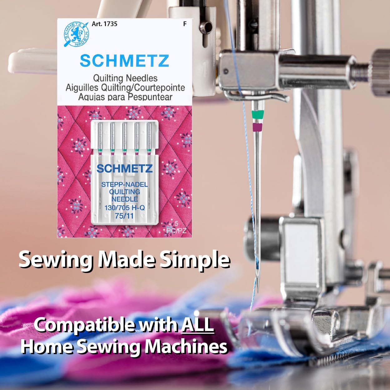 SCHMETZ Quilting Needles - Size 75/11, 5-Needle Cards, Pack of 1