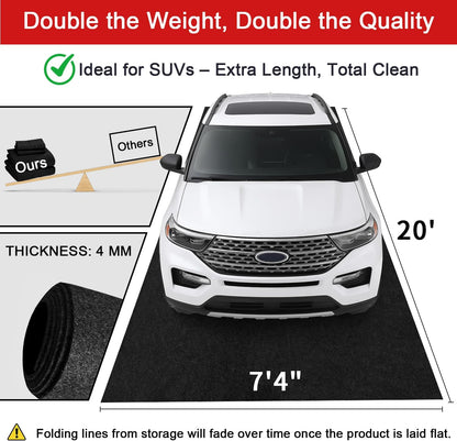 20' x 7'4" Garage Floor Mats - All-Weather Garage Floor Mats for Under Car, Absorbent Oil Spill Mat, Anti-Slip Garage Carpet, Reusable Garage Mats with Waterproof Backing, Garage Car Mat & Floor Mat