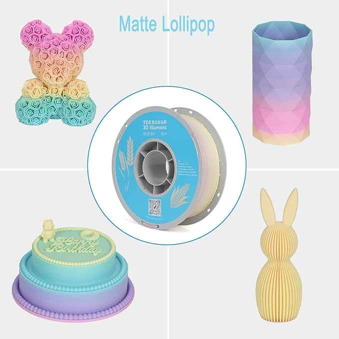 Matte Rainbow PLA 3D Printer Filament, 12 Rolls,1KG Spool(2.2lbs) 1.75mm, Multicolor Gradient Filament Bundle for Most FDM 3D Printers,12 Different Matte Rainbow Colors