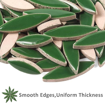 Artspac Petal Ceramic Mosaic Tiles for Crafts, 200g Green Leaf Tiles Mosaic Pieces for Mosaic Craft Supplies,Garden Art Decor