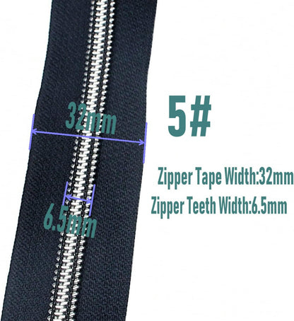 Leekayer #5 Silver Metallic Nylon Coil Zippers by The Yard Bulk 10 Yards Zipper Tape with 25pcs Silver Sliders for DIY Sewing Tailor Craft Bag (Navy Black)