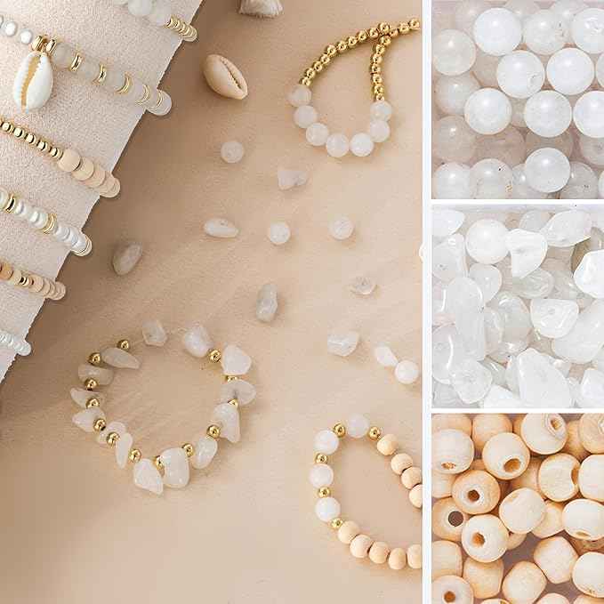 Xylise Jewelry Making Supplies Kit Natural Stone Beads for Irregular Natural Stone with for DIY Craft Bracelet Necklace Earrings for Adults (White Jade)