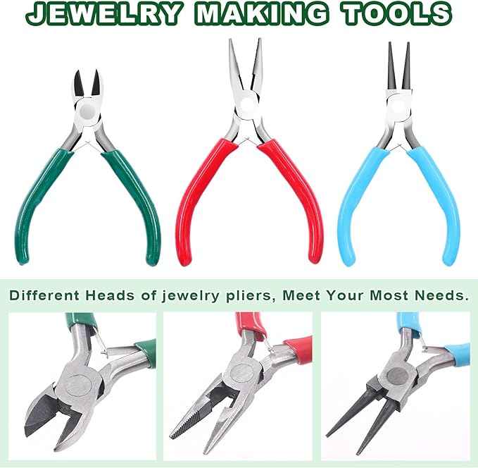 Keadic 1641Pcs Jewelry Making Tools with Findings Set Includes Jewelry Pliers, Cord End, Jump Rings, Lobster Clasps, Beading Wires, Earring Hooks, Screw Eye Pins for Earring Bracket Necklace Making
