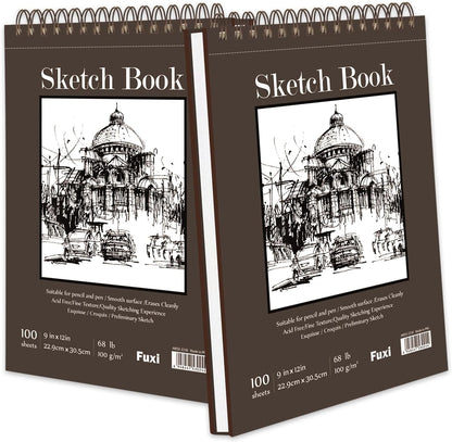 9" x 12" Sketch Book, Top Spiral Bound Sketch Pad, 2 Packs 100 Sheets Each (68lb/100gsm), Acid Free Art Sketchbook Artistic Drawing Painting Writing Paper for Kids Adults Beginners Artists - Crafty Corner