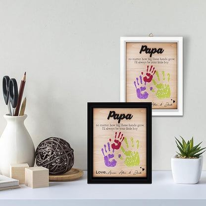 Best Dad Ever Hands Down Sign Handprint Frame with Paint DIY Gift for Father's Day Personalized Engraved Family Names Gifts From Daughter, Son, Kids Keepsake Birthday Gift for Dad, Stepdad, Grandpa