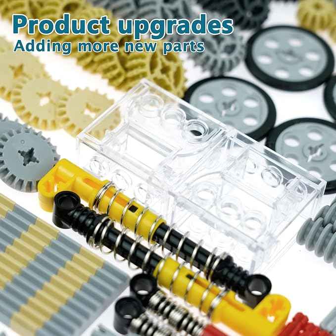 Gears-Axles-Pins Sets Compatible with Technic-Parts Pieces-Motor, Car-Wheels-Tires Chain Link Connector Building Block Accessories Shock Absorber Steering Shaft Gearbox Gears Bricks