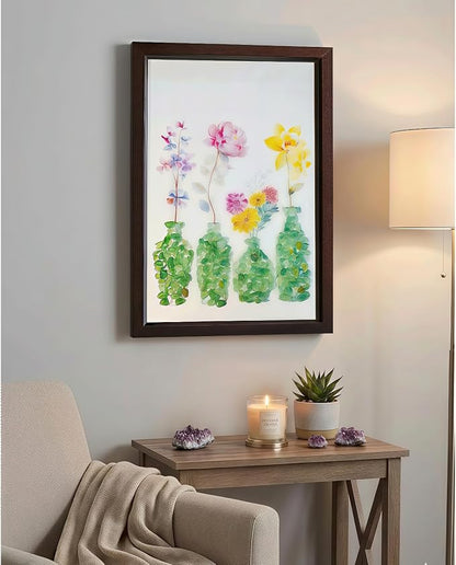 Boohyjtong DIY Natural Crystal Mosaic Art Kit for Adults (Framed) - Genuine Green Gemstone Flower Vase 3D Wall Decor. Includes A4 Frame, Glue & Tools. Relaxing Crushed Stone Craft Gift for Women