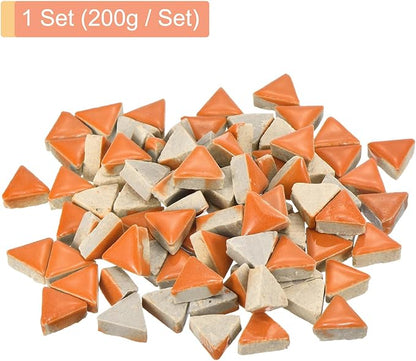 MECCANIXITY 200g Ceramic Mosaic Tiles for Crafts Bulk, Triangle Orange Ceramic Tiles for Mosaic Kits Garden Stepping Stone Cup Mat
