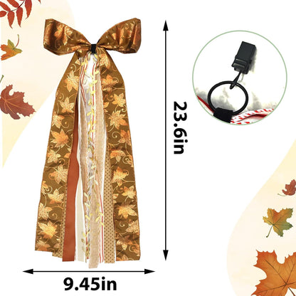 Large Maple Leaf Ribbons Bow for Wreath, Orange Glitter Dot Fabric Ribbons Set Assorted Leaf Lace Ribbon Stripe Clip-On Wreath Sash Ribbon Bundle for Fall Thanksgiving Home Indoor Outdoor Decor - Crafty Corner