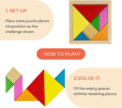 6 PCS Wooden Tangrams Puzzles for Kids, Wooden Hexagon Toddlers Puzzles Block Geometric Brain Teaser Wood Puzzle Tangram Logic IQ Toy Gifts for All Ages Boys Girls Adults Intelligence