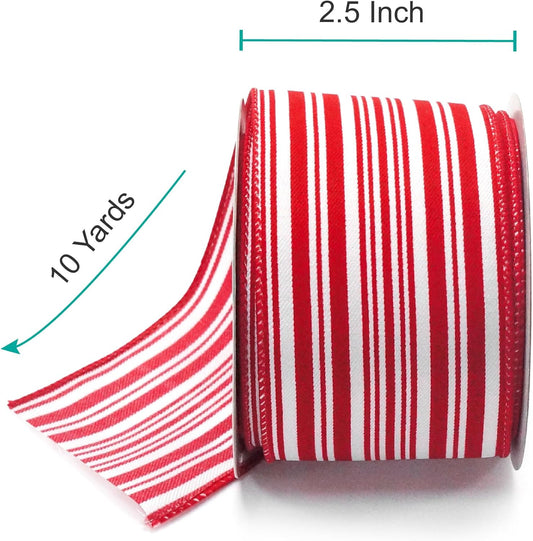 CT CRAFT LLC Red and White Stripe Wired Ribbon – 2.5" Wide x 10 Yards Long Decorative Fabric Ribbon for Crafts, Gift Wrapping, and Holiday Décor - Crafty Corner
