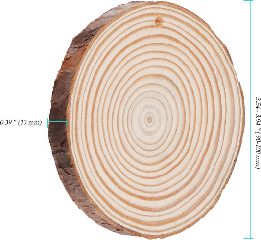 60 Pieces Wood Slices with Hole, 3.5-4 Inch Unfinished Round Wooden Circles with Bark for DIY Crafts, Wedding Centerpieces - Crafty Corner