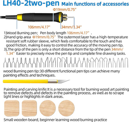 Wood Burning Tool, Wood Burner kit Pen 25~750℃, Wood Burning kit with Digital Thermometer Temperature Adjustable Temperature, 2 pyrographic Wood Burning pens, 30 Wood Burning Pen Tips - Crafty Corner