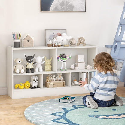 Toy Storage Organizer, 2-Tier Kids Bookshelf, 5 Cube Kids' Bookcases, Cabinets & Shelves, Wooden Toy Organizers, Small Book Shelf for Bedroom, Playroom, Classroom, Nursery (White)