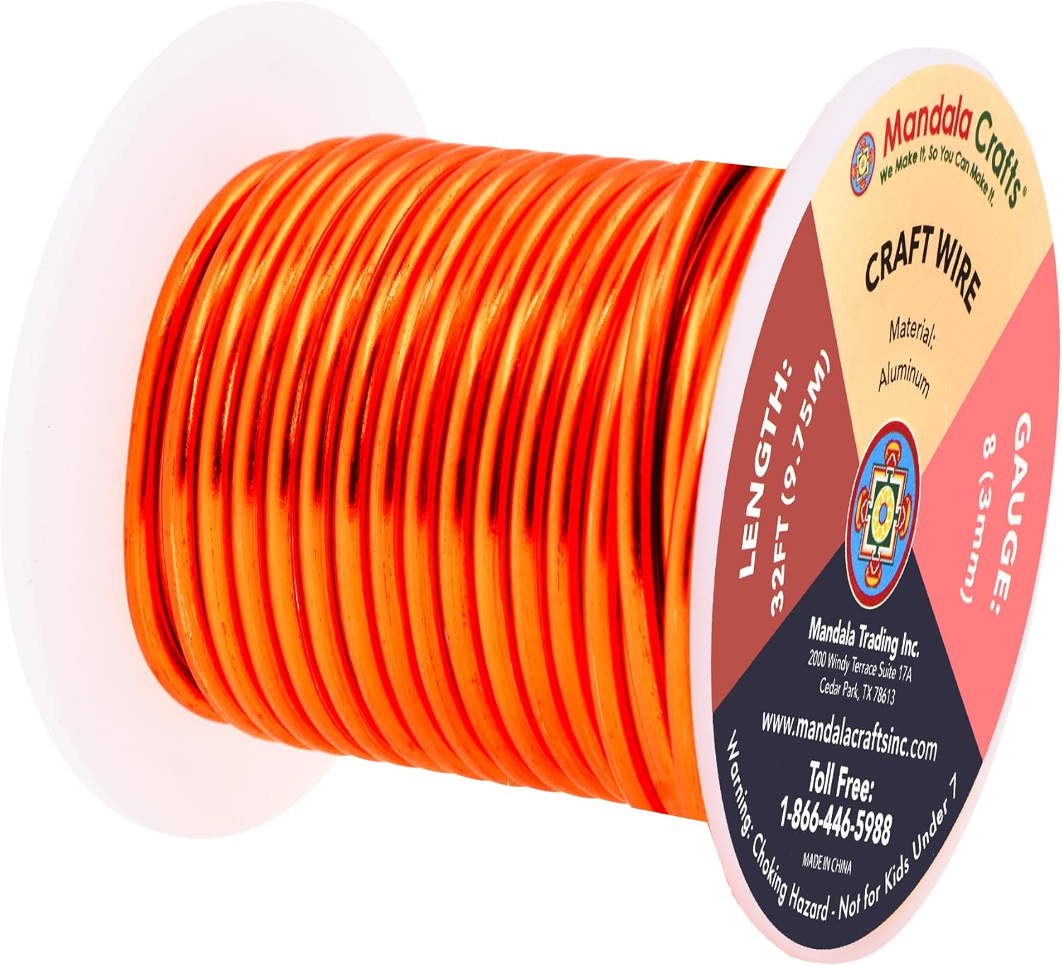 Mandala Crafts 8 Gauge Anodized Aluminum Craft Wire for Jewelry Making - 32 FT Colored Flexible Burnt Orange Wire - Bendable for Bonsai Armature Crafting Sculpting - Crafty Corner
