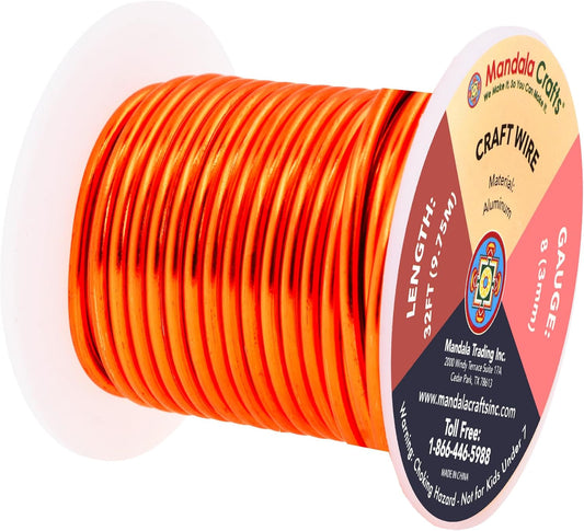 Mandala Crafts 8 Gauge Anodized Aluminum Craft Wire for Jewelry Making - 32 FT Colored Flexible Burnt Orange Wire - Bendable for Bonsai Armature Crafting Sculpting - Crafty Corner