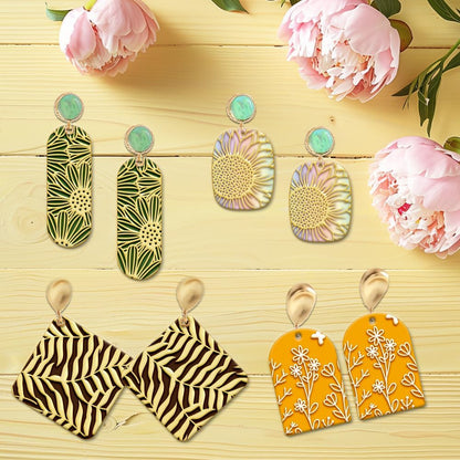 4PCS Polymer Clay Flowers Leaves Texture Sheets Set for Using with Clay Cutters, Boho Clay Texture Mats, Jewelry Making DIY Craft Tools