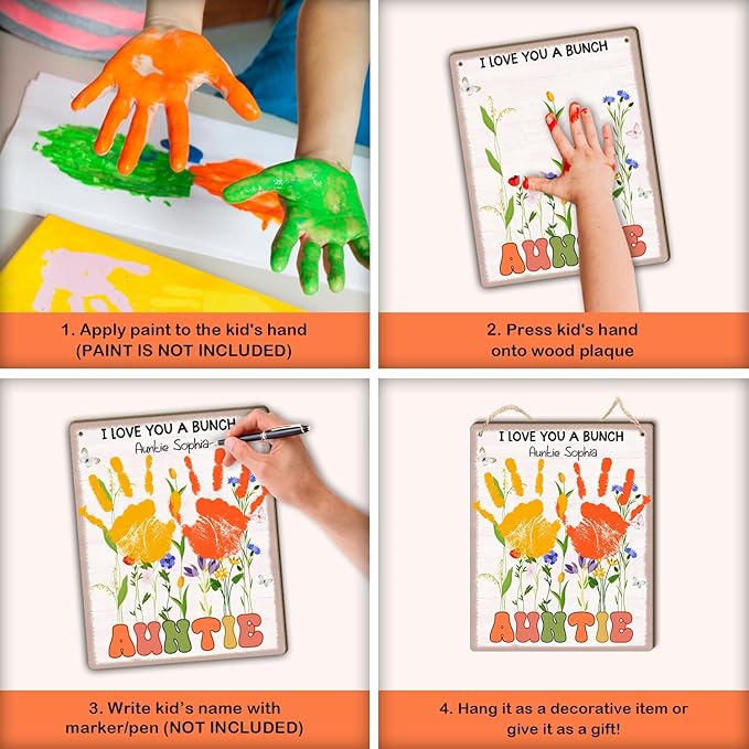DIY Baby's First Mothers Day Handprint Flowers Hanging Sign Gifts for New Aunt, Floral Garden for First Time Auntie with Kids Toddler Handprint Art Craft Keepsake Mothers Day for Best Aunt Ever Gifts