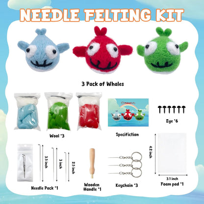 Needle Felting Kit, 3 Pcs Sharks Wool Needle Felting Kit for Beginners & Adult, Animal Doll Making Set with Video Instruction, Craft Party Supplies, Tools & Foam Pad, DIY Home Decor, Birthday Present