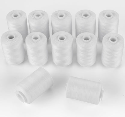 ilauke Thread for Sewing 12 Spools 1000 Yards Each, Polyester All Purpose Thread White Sewing Threads for Sewing Machine/Hand Sewing/Hand Quilting Thread