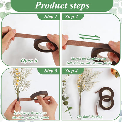 Phinus 9 Rolls Floral Tape, 1/2 Inch x 30 Yard Flower Tape, Green Floral Tape for Floral Crafts Supply, Bouquet Stem Wrapping, Wedding Bouquet (Brown)