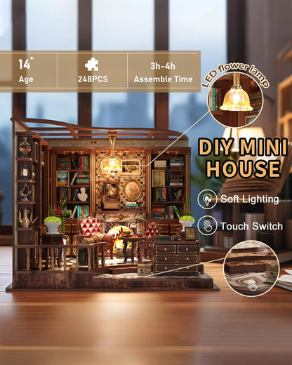 Book Nook Kit - DIY Miniature House Dollhouse 3D Puzzles for Adults and Teens - Gifts for Family and Friends Bookshelf Decor Tiny House Model Build with LED Light (AW02-001)