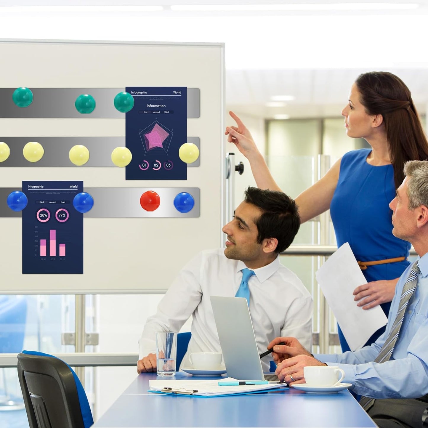 6Pcs 15''L x 1.97''W Frameless Magnetic Bulletin Strip with 48pcs Magnets, Self Adhesive Backing Stainless Iron Bar Memo Board for School, Home, Office