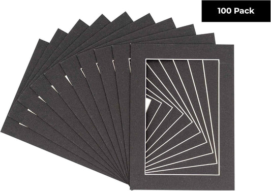 5x7 Mat for 8.5x11 Frame - Precut Mat Board Acid-Free Textured Black 5x7 Photo Matte For a 8.5x11 Picture Frame, Premium Matboard for Family Photos, Show Kits, Art, Picture Framing, Pack of 100 Mats